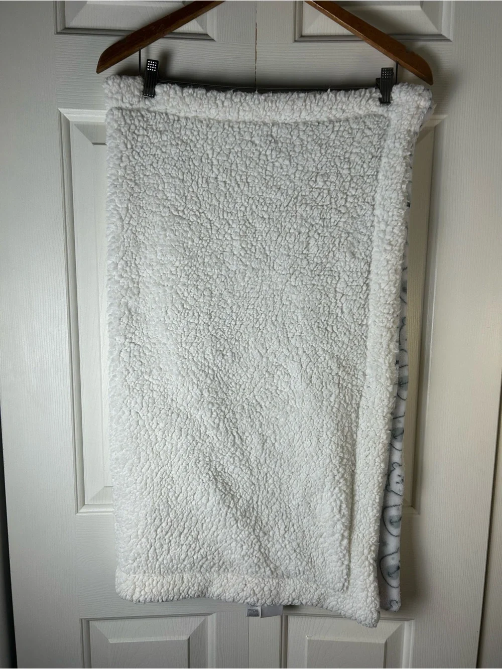 Modern Baby Teddy Bear Face Stars Blanket Gray White Sherpa Security Lovey